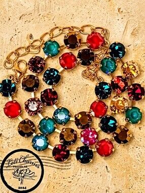 Perfect Christmas Crystal Necklace Of Green, Red & Gold In Gold Plated Or Brass